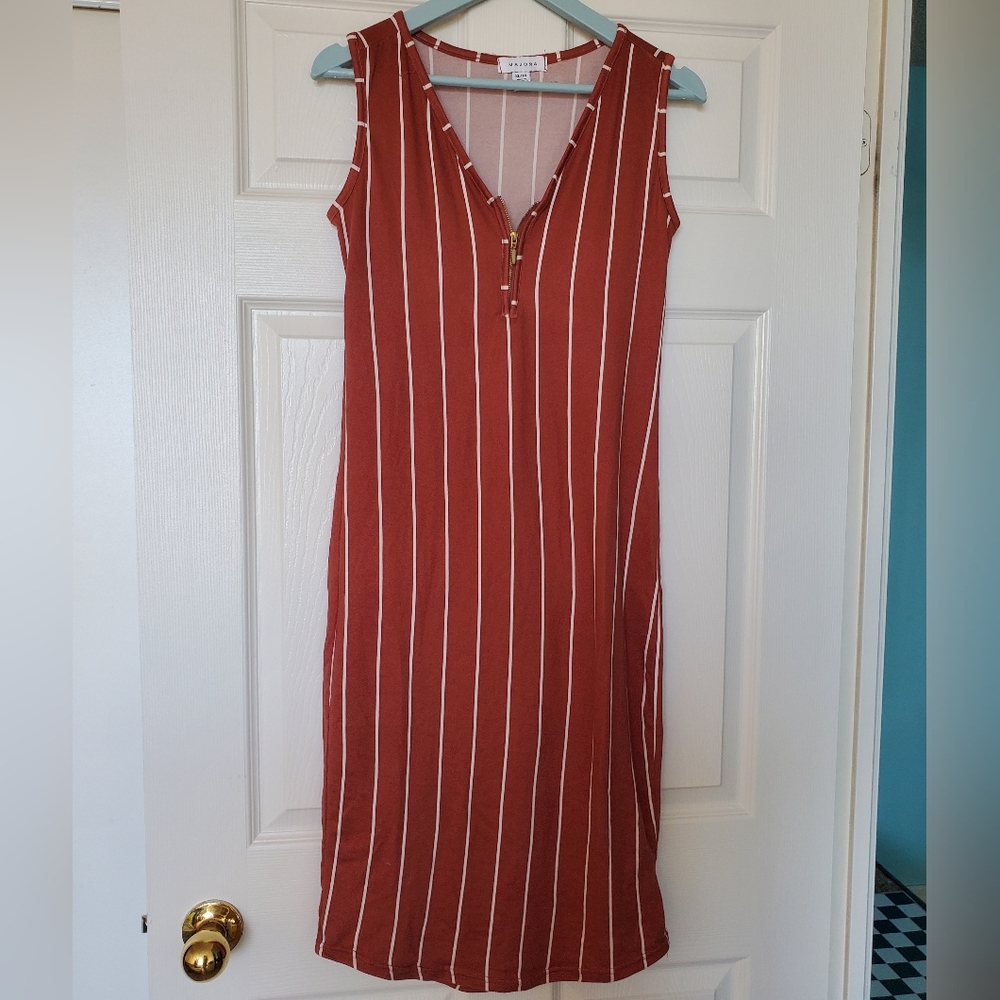 Sleeveless Striped Dress in Rust by Majora